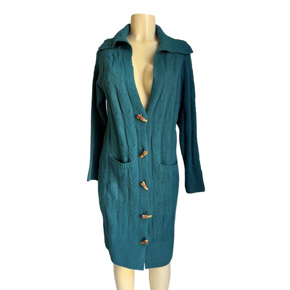 NWT Pink Rose Long Cable Knit Button-Front Duster Cardigan Dress Coatigan | S - Picture 3 of 6